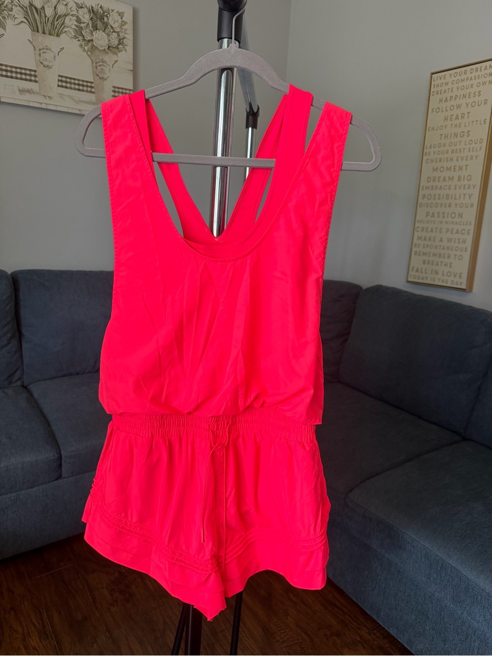 FP Movement by Free People Neon Coral Scoop-Neck Romper - Picture 2 of 4